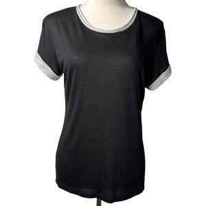 Vince Black Burnout Semi Sheer Short Sleeve Shirt Raw Hem Minimalist‎ XS Capsule